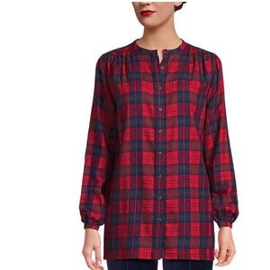 Lands End Womens Large Flannel Smocked Shoulder Tunic